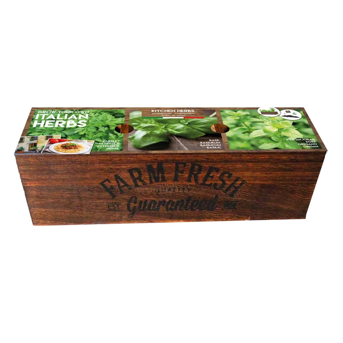 Anzuchtkiste Farm Fresh, Italienische Kräuter, Holz, Saatgut, Anzuchterde 1 Anzuchtkiste Farm Fresh, Italienische Kräuter, Holz, Saatgut, Anzuchterde