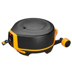 Fiskars Schlauchwagen Waterwheel Automatik XL, Für ½'-5/8", Schlauchdüse, Rasenspieß, Schwarz-orange -Gartenbedarf Verkäufe 0930200501 Schlauchwagen Automatik XL mit Raedern 360 78975