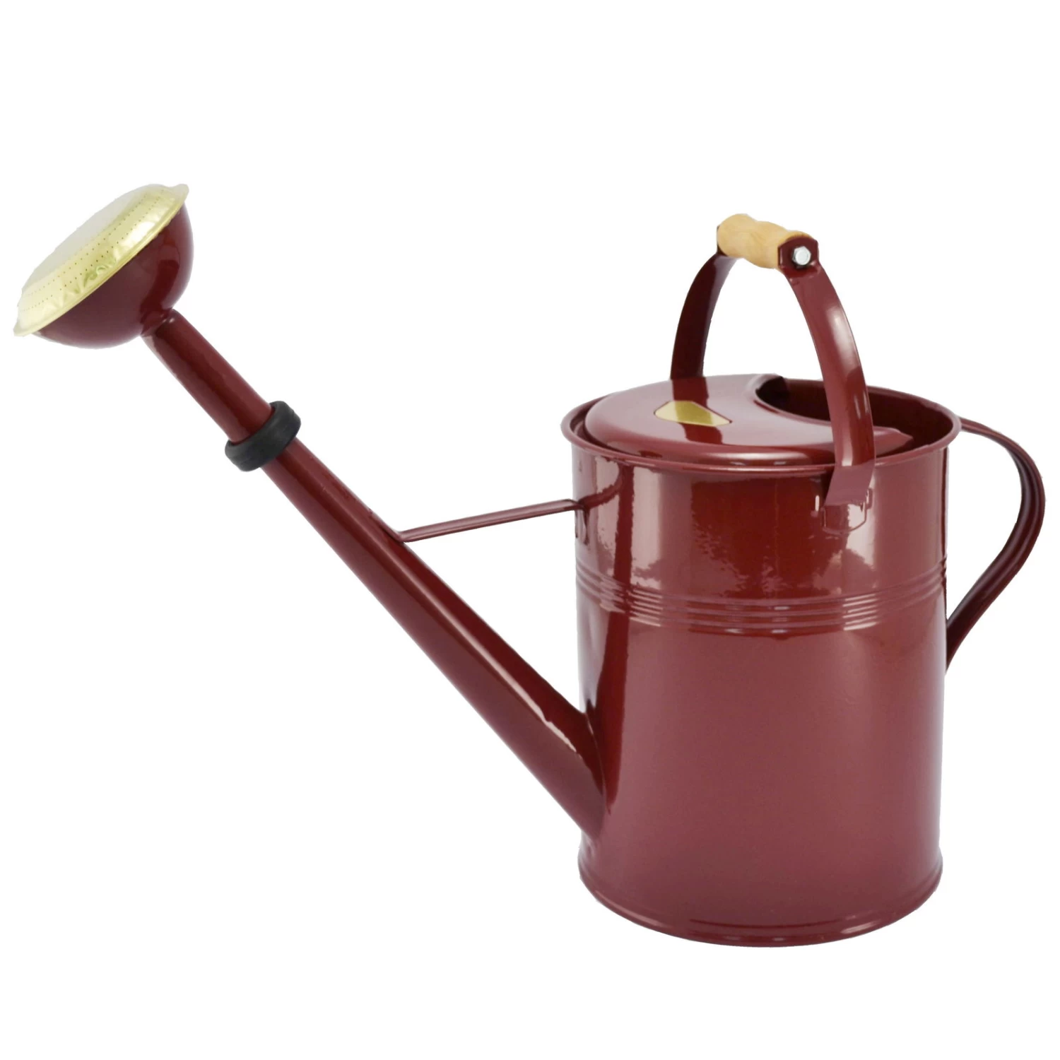 Zinkgießkanne Mit Holzgriff Und Messingbrause, Weinrot 1 Zinkgießkanne Mit Holzgriff Und Messingbrause, Weinrot