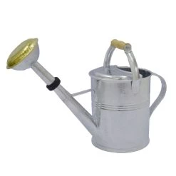 Zinkgießkanne Mit Holzgriff Und Messingbrause, Grau