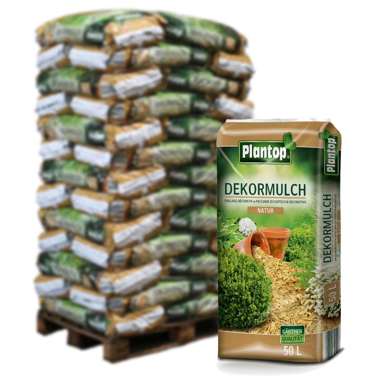 Plantop Dekormulch Natur, 1950 L Gesamt, 39 Sack á 50 L, Palettenware Ohne Zusätzliche Versandkosten 1 Plantop Dekormulch Natur, 1950 L Gesamt, 39 Sack á 50 L, Palettenware Ohne Zusätzliche Versandkosten