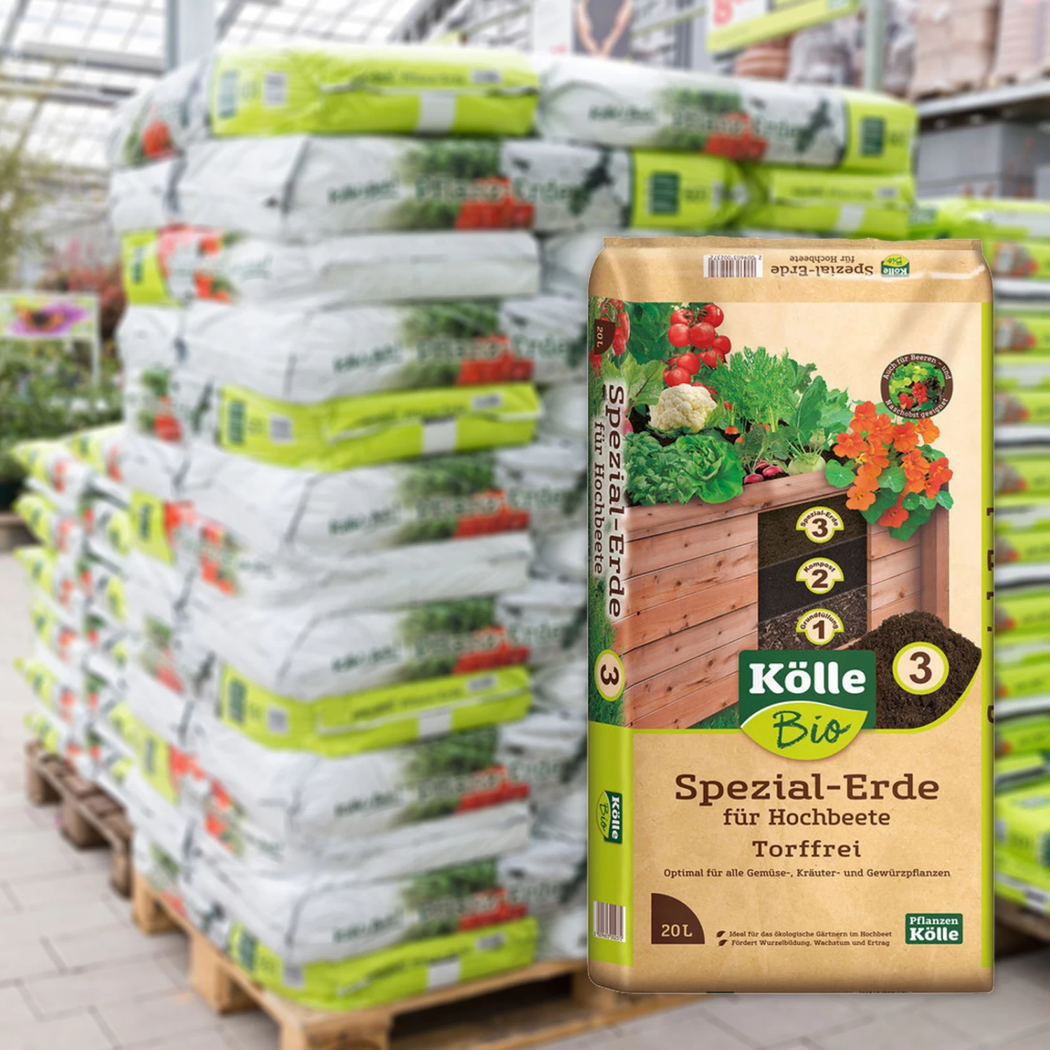 Kölle Bio Hochbeet-Spezialerde Torffrei, 2400l, 120 Sack à 20l 1 Kölle Bio Hochbeet-Spezialerde Torffrei, 2400l, 120 Sack à 20l