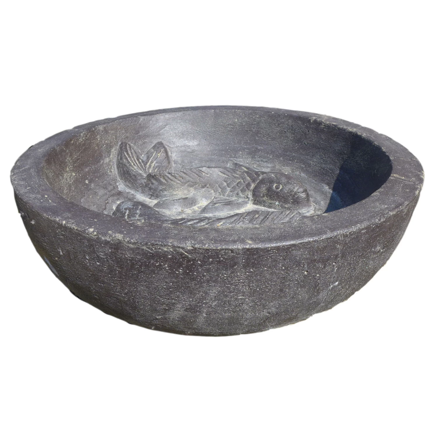 Wasserschale Mit 2 Fischen, Grau, Steinguss, 13 X 40 X 40 Cm 1 Wasserschale Mit 2 Fischen, Grau, Steinguss, 13 X 40 X 40 Cm