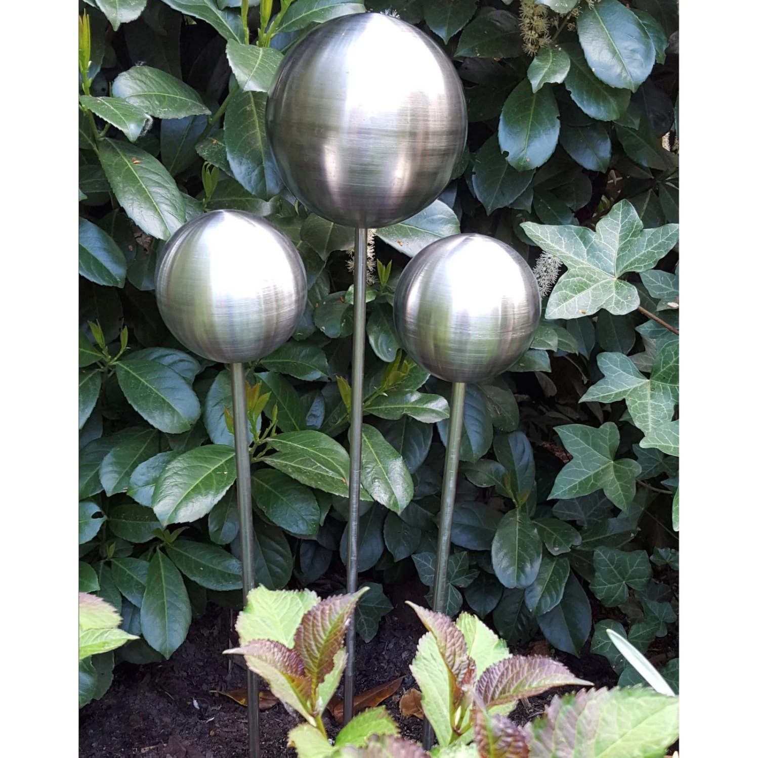 Beetstecker Rosenkugel, 10 Cm, Edelstahl / Matt Gebürstet, Rosenstab 80 Cm 2 Beetstecker Rosenkugel, 10 Cm, Edelstahl / Matt Gebürstet, Rosenstab 80 Cm – Bild 2