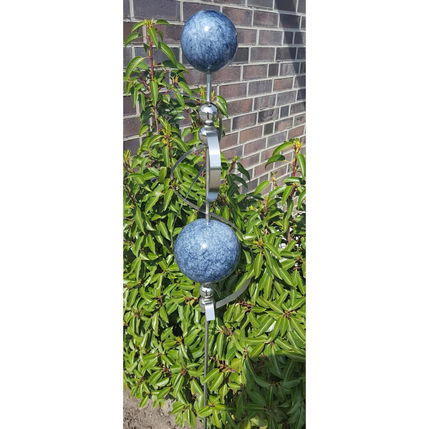 Beetstecker Venus Aus Edelstahl Mit 6 Kugeln Und Stab, Marmor In Blau, Maße 150 X 22 X 50 Cm 2 Beetstecker Venus Aus Edelstahl Mit 6 Kugeln Und Stab, Marmor In Blau, Maße 150 X 22 X 50 Cm – Bild 2