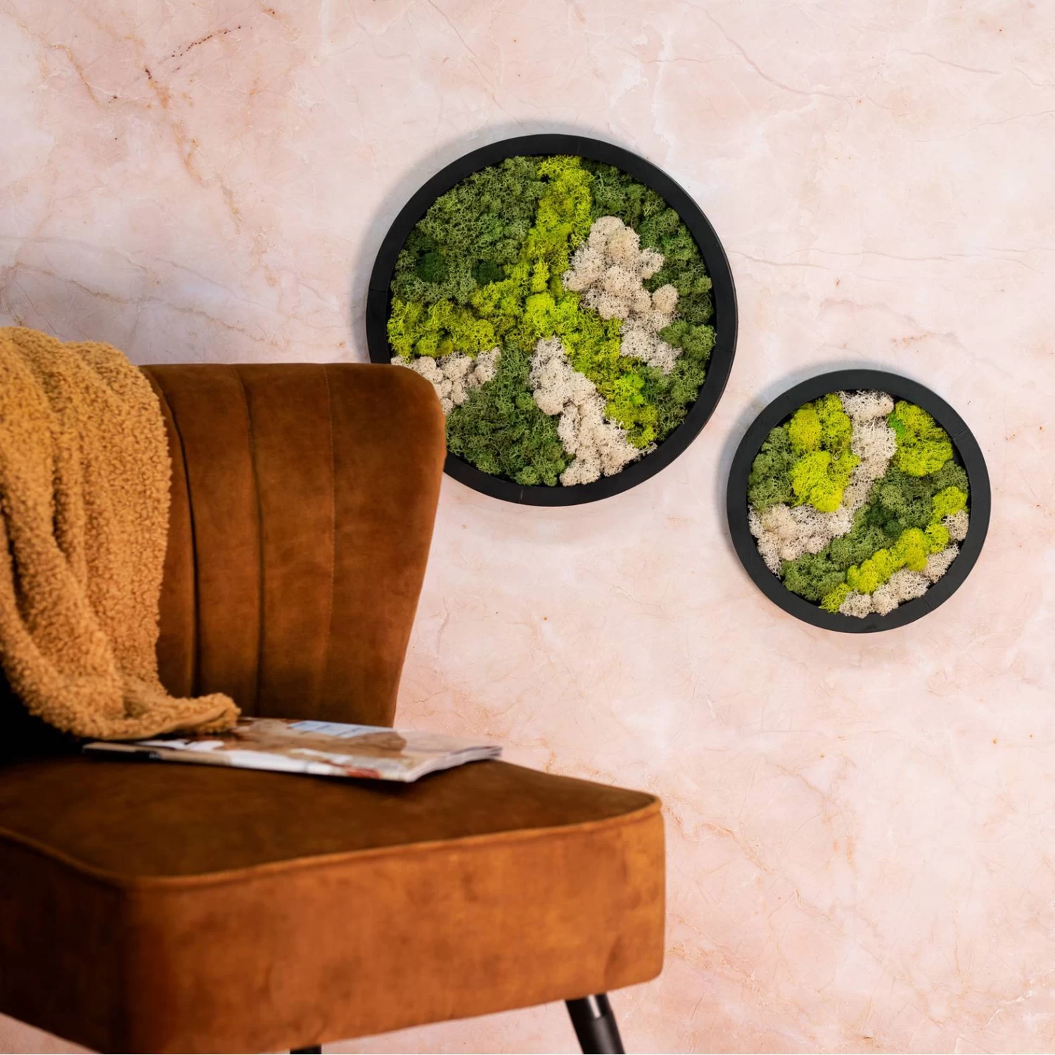 Rundes Moosbild Mit Schwarzem Rahmen, 38 Cm Ø 1 Rundes Moosbild Mit Schwarzem Rahmen, 38 Cm Ø