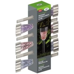 Mosaic Solarpfahlleuchte, Edelstahl / Glas, Silber / Bunt, 36 X 7,5 Cm, 6er Pack -Gartenbedarf Verkäufe 2950100372 Solarpfahlleuchte Mosaic 6Stueck PRINT 61371