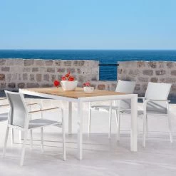 Best Stapelsessel "Paros" Mit Teak-Armlehnen, Filigran, Rostfrei, Komfortabel -Gartenbedarf Verkäufe 3910302346 Stapelsessel Paros m Teak Armlehnen weiss grau 4 59580