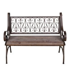 Metall-Gartenbank Bordeaux, Braun Mit Holzsitz, Ca. 91 X 59,2 X 115 Cm