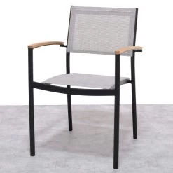 Stapelsessel 'Vera', Mattschwarz/birkengrau, Ca. 83 X 55 X 55 Cm -Gartenbedarf Verkäufe 3910302710 Alu Stapelsessel Vera matt schwarz Textilen birkengrau 21 13 119304