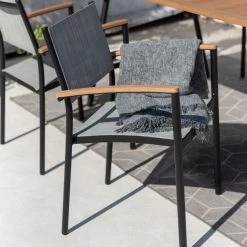 Stapelsessel 'Vera', Mattschwarz/birkengrau, Ca. 83 X 55 X 55 Cm -Gartenbedarf Verkäufe 3910302710 Alu Stapelsessel Vera matt schwarz Textilen birkengrau 21 8 119305