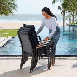 Stapelsessel 'Panama', Schwarz/grau, Ca. 100 X 65 X 62 Cm -Gartenbedarf Verkäufe 3910302712 Alu Stapelstuhl Panama schwarz Textilen 3D mesh grau 3 119337