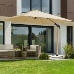 Sonnenschirm 'Rhodos Twist Woody', Natur, Ca. 300 X 300 Cm -Gartenbedarf Verkäufe 3910503265 Pendelschirm Rhodos Twist Woody natur 17 102968