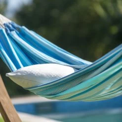 LA SIESTA Hängematte 'Modesta', Azure, Doppel - L 350 X B 160 Cm 8 LA SIESTA Hängematte 'Modesta', Azure, Doppel - L 350 X B 160 Cm -Gartenbedarf Verkäufe 3940200337 Doppel Haengematte Modesta Azure Bio Baumwolle 4 106112